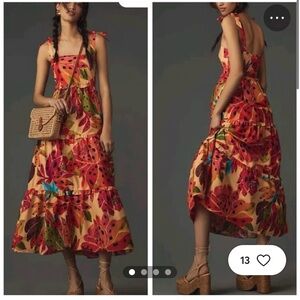 Farm Rio x Anthropologie Yellow Tropical Fruit Tiered Maxi Dress M